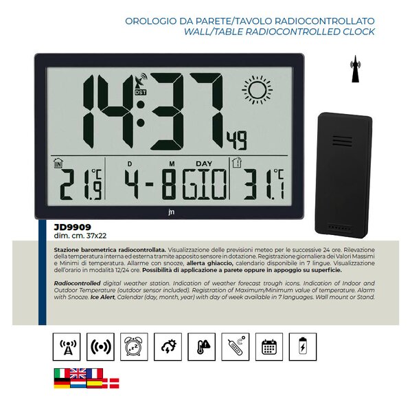 Lowell Italy Meteostanice a digitální hodiny JD9909 Lowell řízené signálem DCF 37cm
