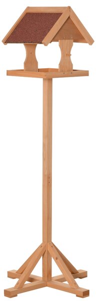 PawHut venkovní dřevěné krmítko s odolnou střechou, 55 × 55 × 144 cm — přírodní dřevo | Aosom