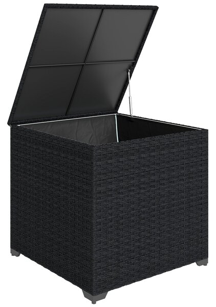 Outsunny venkovní úložný box 253 l (72 x 72 x 70 cm) z umělého ratanu s plynovým pístem, obalem na zip a ocelovým rámem — černý | Aosom