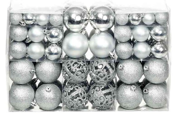 Sada vánočních baněk 100 kusů 3/4/6 cm stříbrná 245712