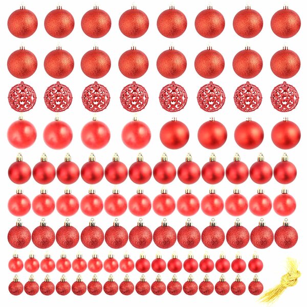 Sada vánočních baněk 100 kusů 3/4/6 cm červená 245710
