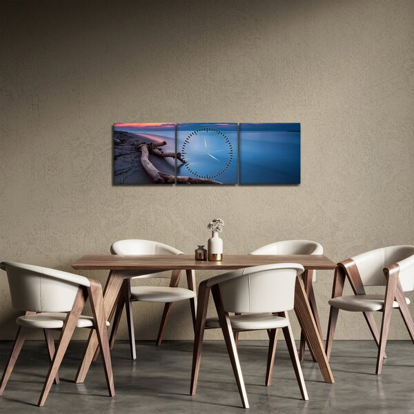 Obraz pláže při západu slunce (s hodinami) (90x30 cm)