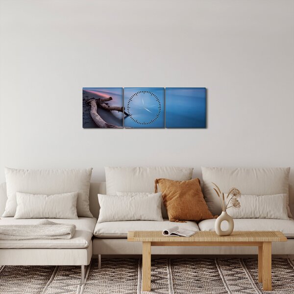 Obraz pláže při západu slunce (s hodinami) (90x30 cm)