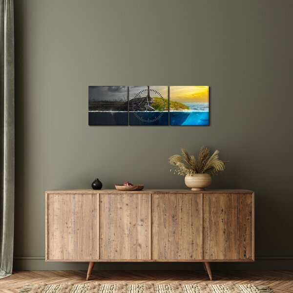 Obraz znázorňující dvě strany (s hodinami) (90x30 cm)