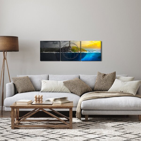 Obraz znázorňující dvě strany (s hodinami) (90x30 cm)
