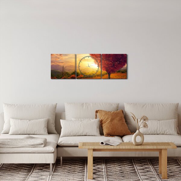 Obraz stromu ve tvaru srdce (s hodinami) (90x30 cm)
