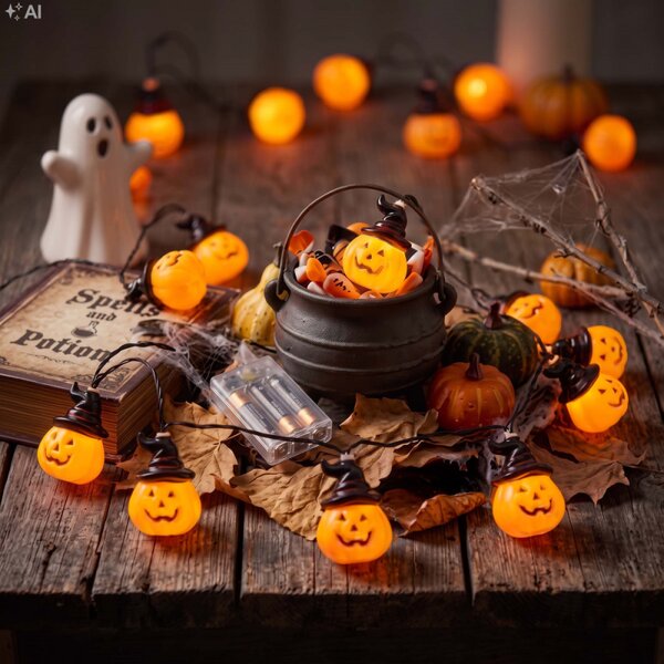Halloweenský světelný řetěz s dýněmi 20 LED 5,3 m SPRINGOS CL4178 teplá oranžová