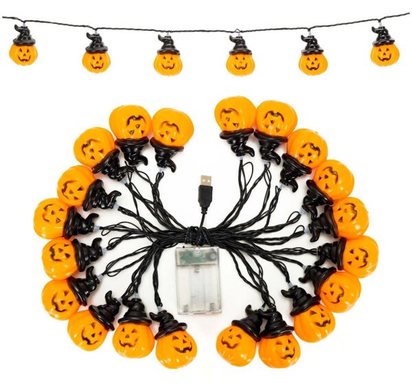 Halloweenský světelný řetěz s dýněmi 20 LED 5,3 m SPRINGOS CL4178 teplá oranžová