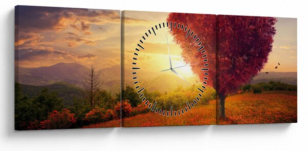 Obraz stromu ve tvaru srdce (s hodinami) (90x30 cm)