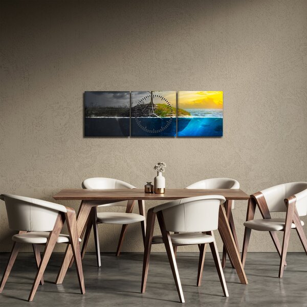 Obraz znázorňující dvě strany (s hodinami) (90x30 cm)