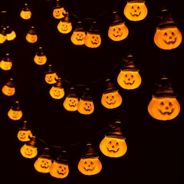 Halloweenský světelný řetěz s dýněmi 20 LED 5,3 m SPRINGOS CL4178 teplá oranžová