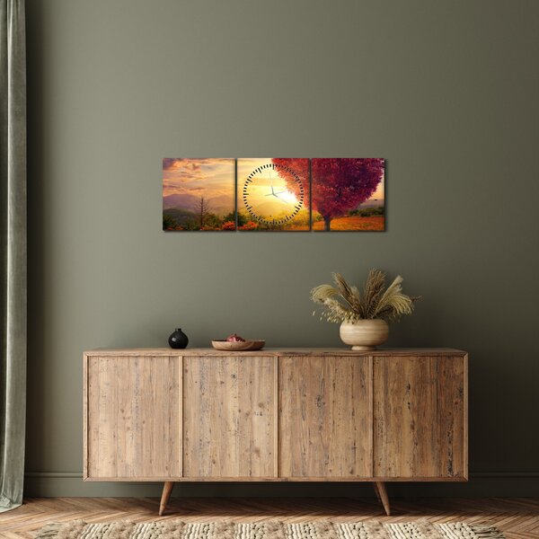 Obraz stromu ve tvaru srdce (s hodinami) (90x30 cm)