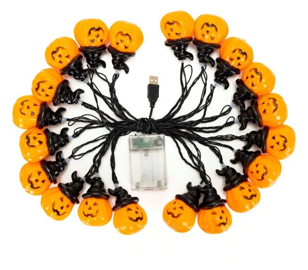 Halloweenský světelný řetěz s dýněmi 20 LED 5,3 m SPRINGOS CL4178 teplá oranžová