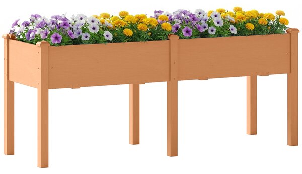 Vyvýšený dřevěný záhon Outsunny s nohami, 6 odtokových otvorů – 184 × 59 × 76,5 cm, hnědý | Aosom