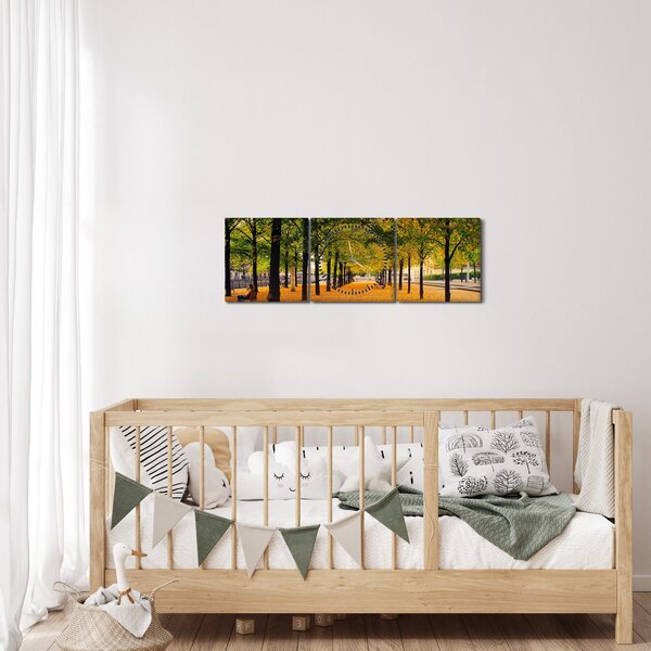 Obraz aleje podzimních stromů (s hodinami) (90x30 cm)