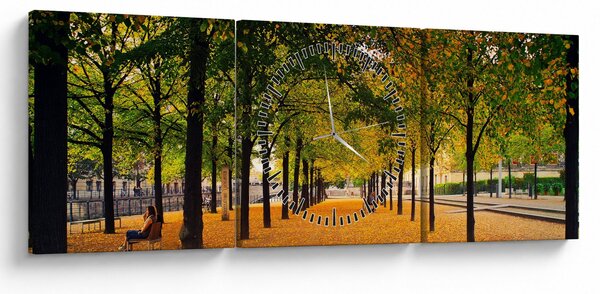Obraz aleje podzimních stromů (s hodinami) (90x30 cm)