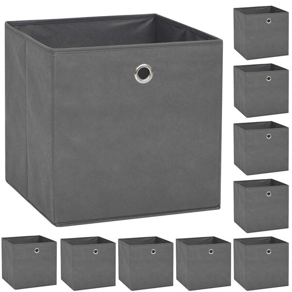 Úložné boxy 10 ks netkaná textilie 32 x 32 x 32 cm šedé 245748