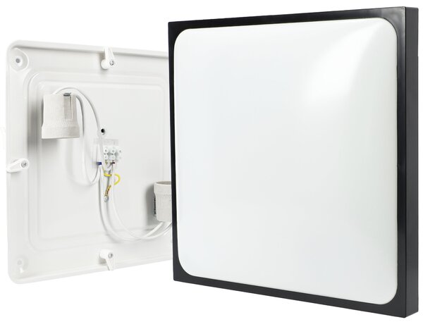 Černé čtvercové stropní svítidlo pro žárovky E27, úhel 360°, 295 × 75 mm
