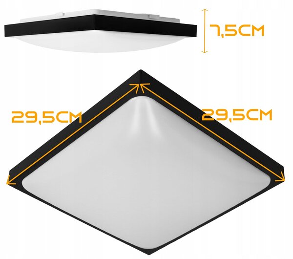 Černé čtvercové stropní svítidlo pro žárovky E27, úhel 360°, 295 × 75 mm