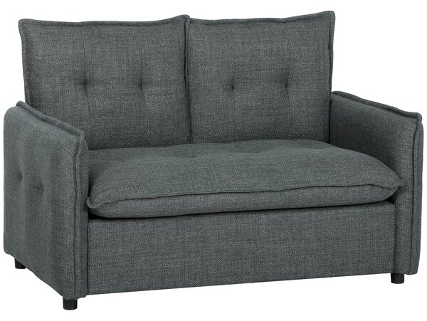 HOMCOM dvoumístná pohovka 131 cm – moderní čalouněný dvojsedák s taštičkovými pružinami, knoflíkové prošití, látka vzhledu lnu, tmavě šedá | Aosom