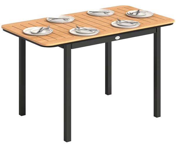 Outsunny venkovní jídelní stůl pro 6 osob — 127 x 70 cm, WPC lamelová deska, práškově lakovaný kovový rám, nastavitelné nožičky, hnědý | Aosom