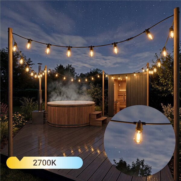 Venkovní LED světelný řetěz E27 10 m, IP65