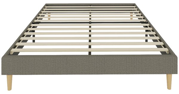 HOMCOM rám postele 200 x 160 cm s dřevěnými lamelami, čalouněná žebrovaným sametem, úložný prostor pod postelí, bezhlučný, snadná montáž — šedá | Aoso