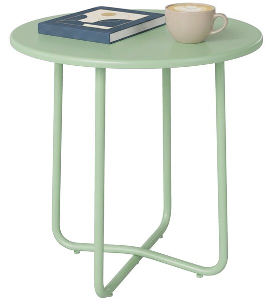 Outsunny venkovní odkládací stolek s zaobleným okrajem — kulatý zahradní stolek, křížová podnož s nastavitelnými nožičkami, kov, Ø 48 × V 51 cm, zelen