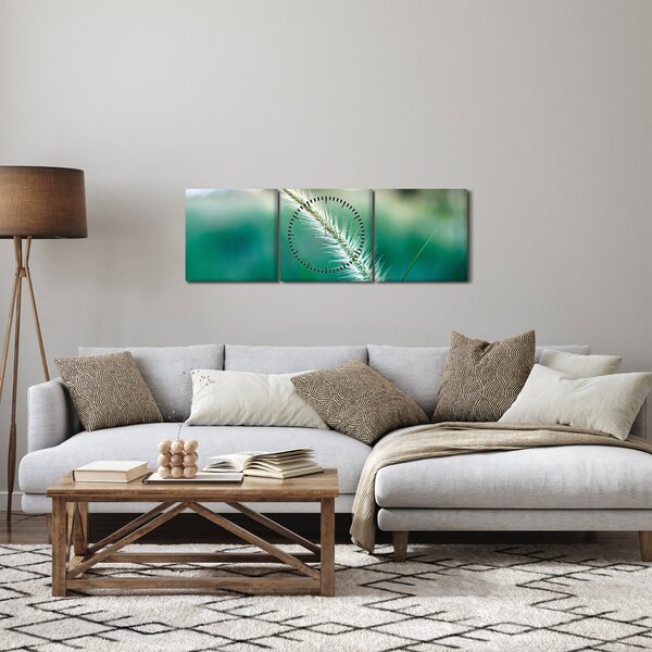 Obraz stébla trávy (s hodinami) (90x30 cm)