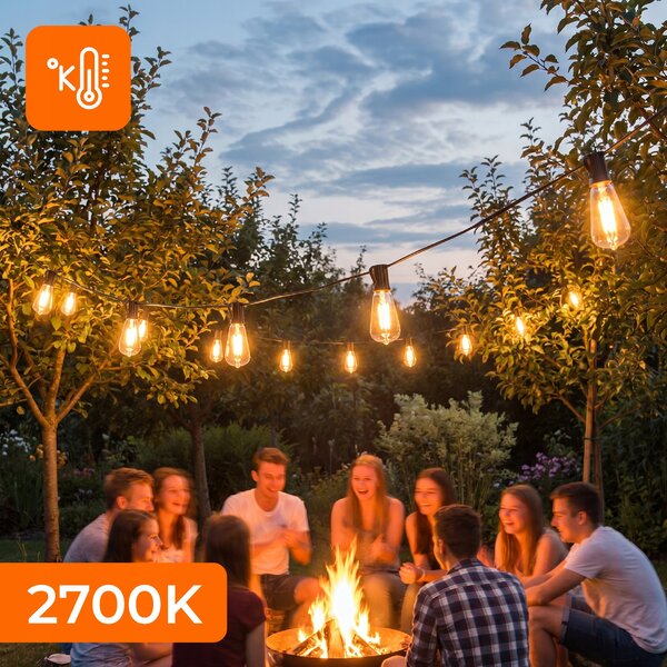 Solární světelný řetěz E12 10 m, teplá bílá, IP65