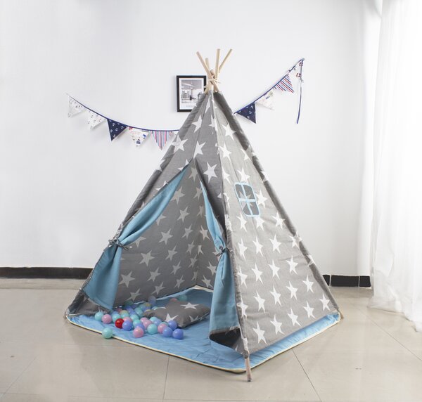 Aga4Kids Dětské Teepee Hvězdy Šedomodré