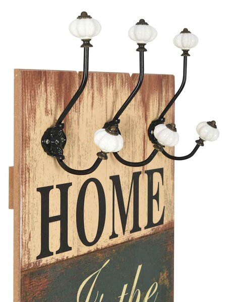 Nástěnný věšák na kabáty HOME IS s 6 háčky 120 x 40 cm 245848