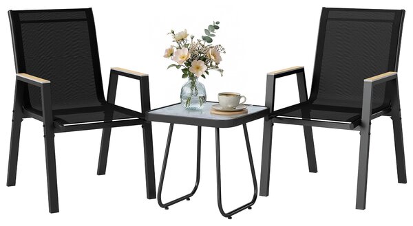 Outsunny 3dílný bistro set – 2 textilénové židle + DPC stolek, černý | Aosom