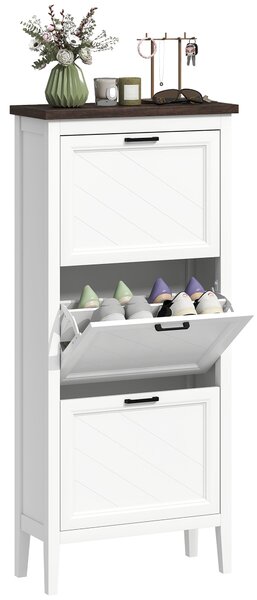 HOMCOM botník na 12–18 párů – úzký 3× výklopné zásuvky, nastavitelné police, rustikální, 60 × 26,5 × 133,7 cm, bílý | Aosom