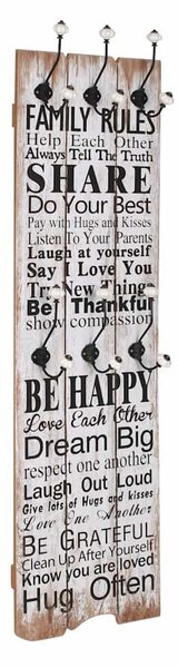 Nástěnný věšák na kabáty FAMILY RULES s 6 háčky 120 x 40 cm 245854