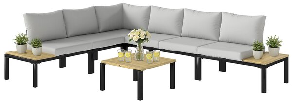 Outsunny 6dílná modulární venkovní sedací souprava – přeměnitelná na lehátko – moderní zahradní lounge s konferenčním stolkem a bočními tácy, antracit