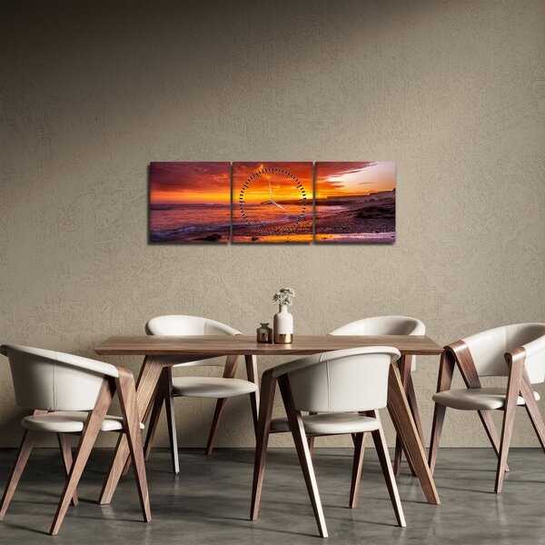 Obraz západu slunce u moře (s hodinami) (90x30 cm)