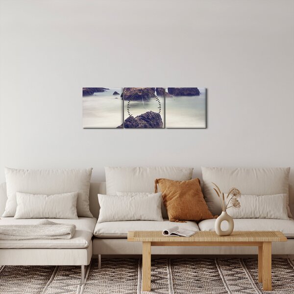 Obraz útesů v mlze (s hodinami) (90x30 cm)