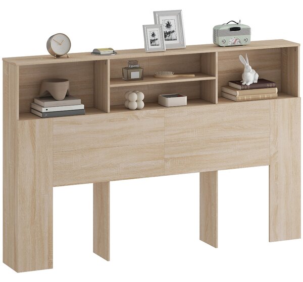 HOMCOM čelo postele 160 cm s úložným prostorem – 4 otevřené přihrádky, přírodní dekor | Aosom
