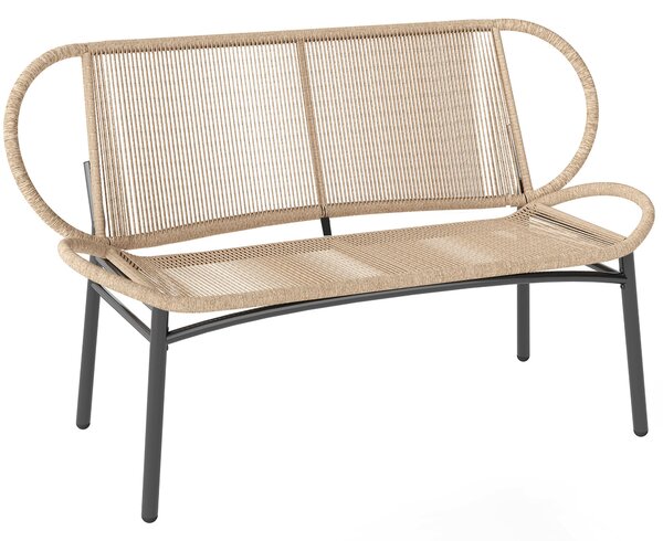 Outsunny 2místná ratanová lavice, prodyšné sedadlo a opěradlo, odolný kovový rám, nosnost 320 kg, 138 x 62 x 83 cm – přírodní | Aosom