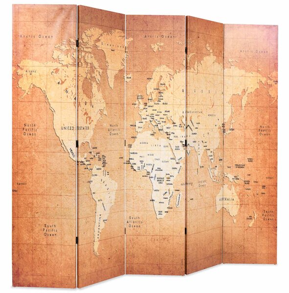 Skládací paraván 200 x 170 cm Mapa světa žlutý 245879