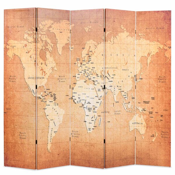 Skládací paraván 200 x 170 cm Mapa světa žlutý 245879