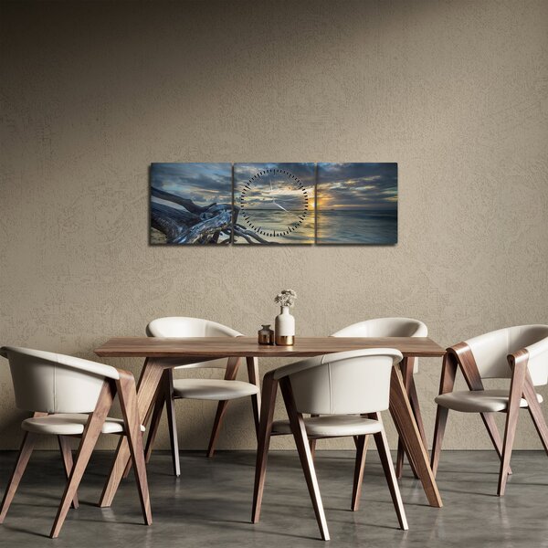 Obraz moře se západem slunce (s hodinami) (90x30 cm)