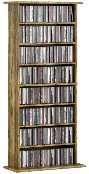 HOMCOM skříňka na CD a DVD — pojme až 360 CD / 185 DVD a Blu-ray, 8 přihrádek, 6 nastavitelných polic, rustikální hnědá, 58 x 24 x 126,3 cm | Aosom