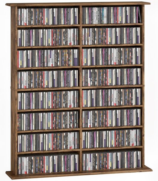 HOMCOM regál na CD a DVD, multimediální organizér — pojme až 720 CD / 396 DVD/Blu-ray, 16 přihrádek, 12 nastavitelných polic, 106,5 × 24 × 126,3 cm, r