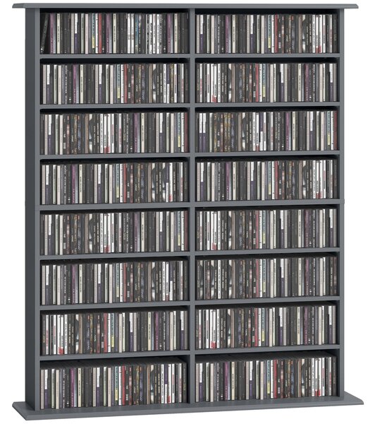 HOMCOM skříňka na CD a DVD, organizér médií – pojme až 720 CD nebo 396 DVD/Blu-ray, 16 přihrádek a 12 nastavitelných polic, šedá, 106,5 × 24 × 126,3 c