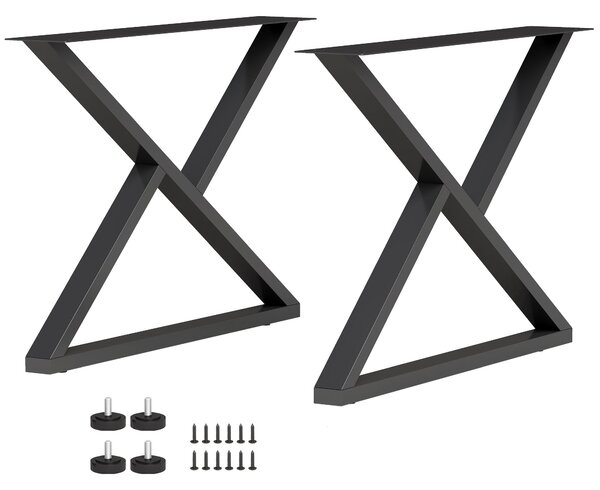 HOMCOM 2× X‑tvarované ocelové nohy stolu s 12 šrouby a nastav. patkami — průmyslový styl pro lavice, konferenční a odkládací stolky, 60×10×43 cm, čern