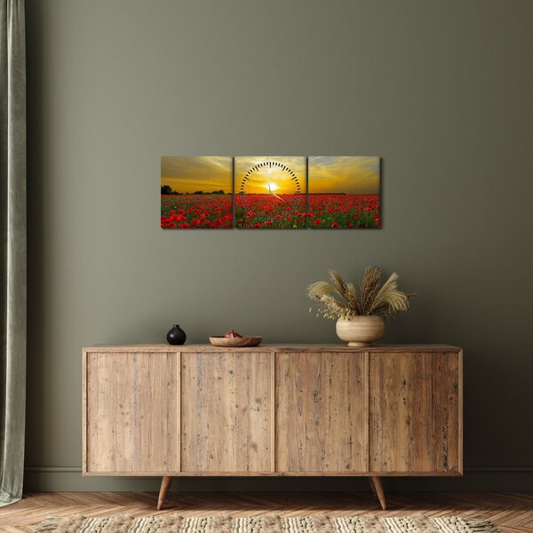 Obraz pole vlčích máků (s hodinami) (90x30 cm)
