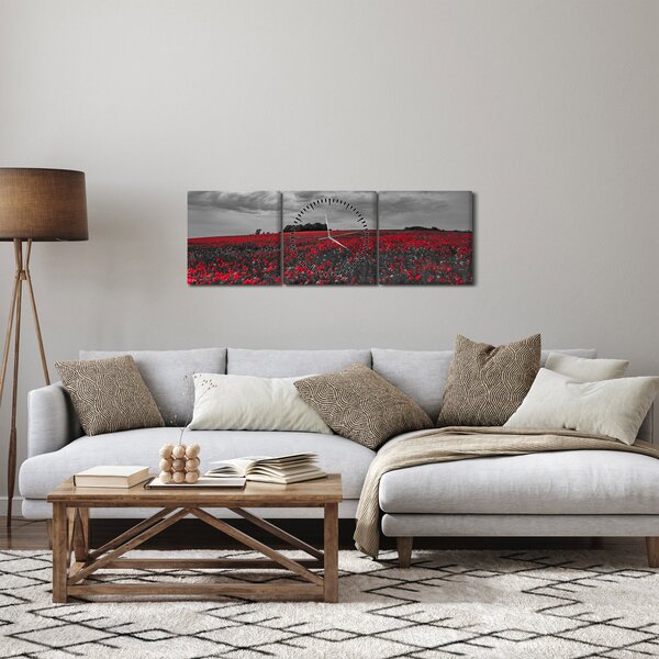 Obraz vlčích máků (s hodinami) (90x30 cm)