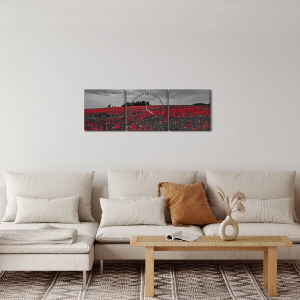 Obraz vlčích máků (s hodinami) (90x30 cm)